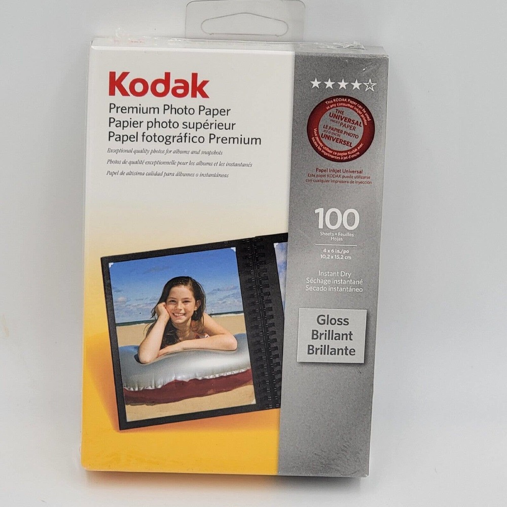 Kodak 4"×6" Gloss Premium Photo Paper 100 Sheets Instant Dry The Universal Paper